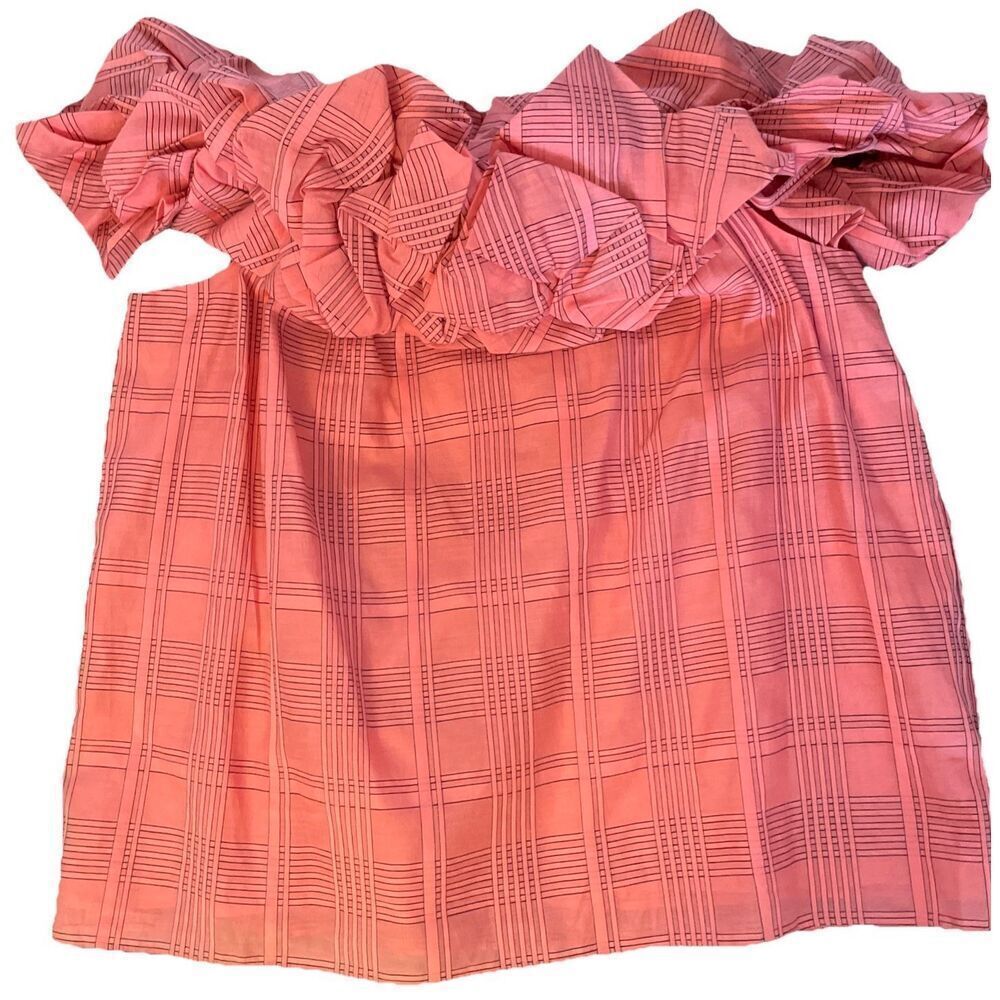 New Trina Turk Primrose Top Women Silk blend Ruffles Cold Shoulder Size Large - Picture 5 of 7